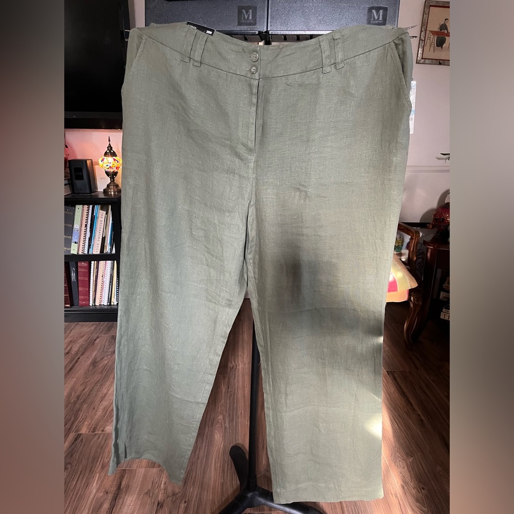 Style & Co Green khaki linen pants 20W NWT